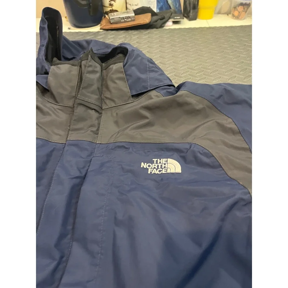 The North Face HyVent Jacket Mens XL Blue Grey Hooded Waterproof Coat Insulated